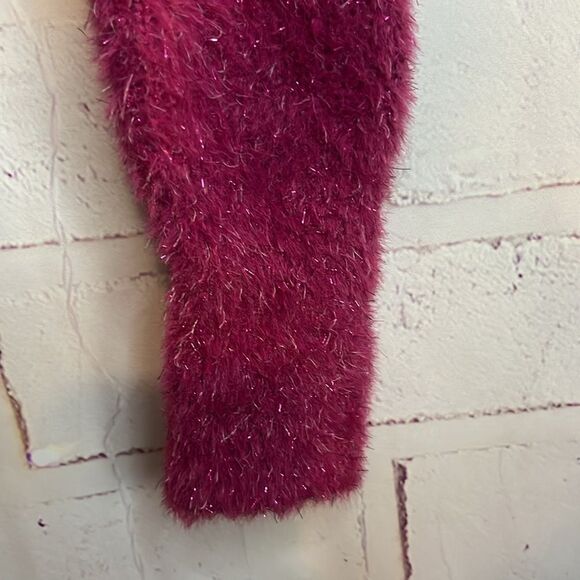 HAPPILY Holiday FUZZY TINSEL SPARKLE PINK SWEATER SIZE S NWT - Picture 4 of 9